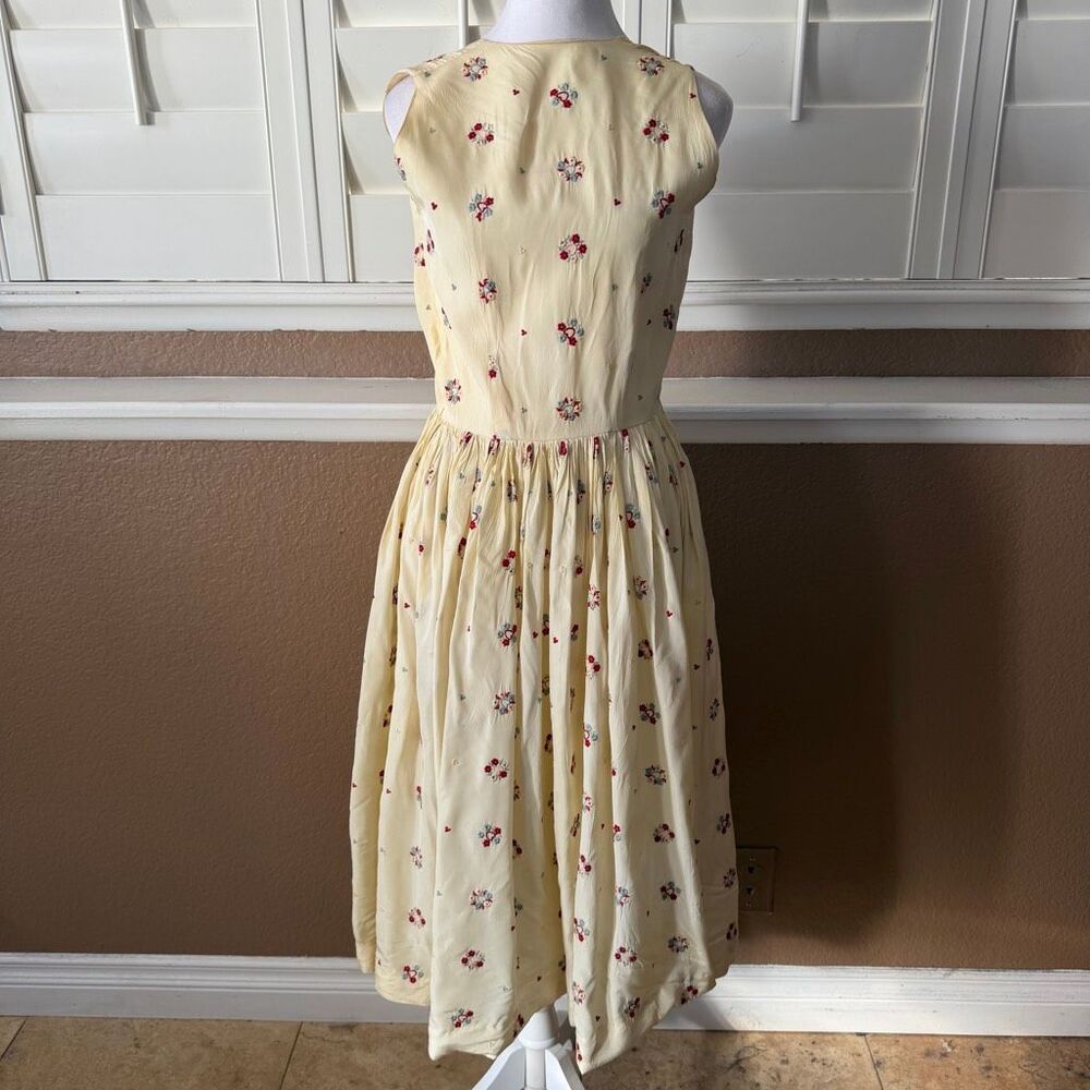 Vintage Lanz Original Yellow Floral Fit & Flare Dress 60s Cottagecore Prairie M